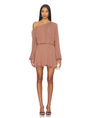 MORE TO COME Violetta one shoulder mini dress in mocha
